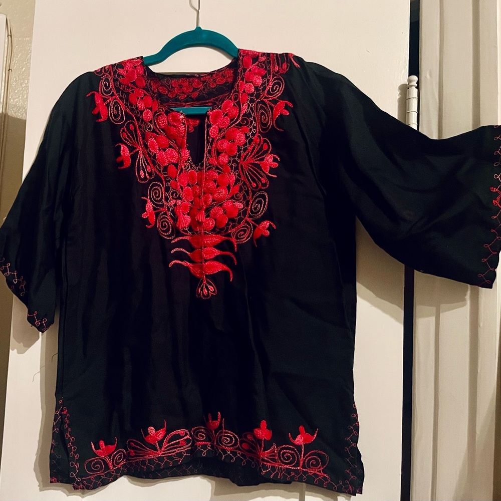 Embroidered Tunic - Black and Red